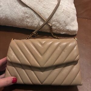 Quince Beige Chevron Shoulder Bag